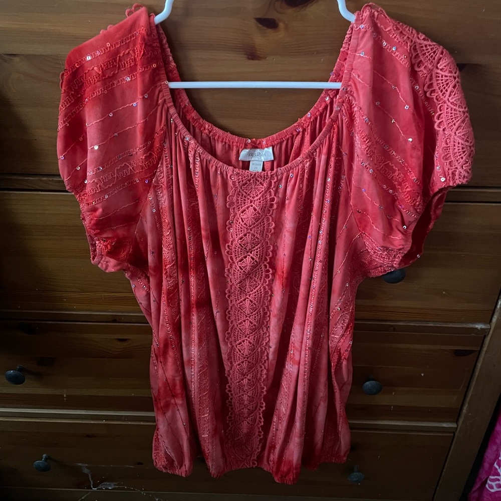 Dress Barn Coral Lace Accent Blouse